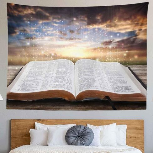 BULOR Holy Bible Opened Book Tapestry, Prayers Religious Church Jesus Christ School Wall Hangings Tapestry for Bedroom Living Room Dorm Man Cave Background 80x60inch in Saudi Arabia