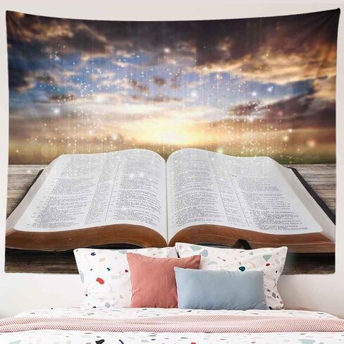 BULOR Holy Bible Opened Book Tapestry, Prayers Religious Church Jesus Christ School Wall Hangings Tapestry for Bedroom Living Room Dorm Man Cave Background 80x60inch in Saudi Arabia