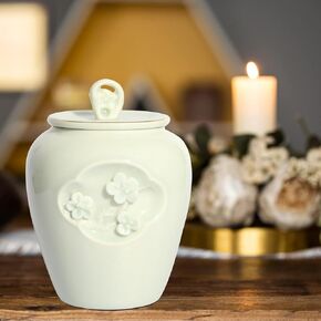 Medium Urn for Human Ashes Urn for Ashes for Women,Decorative Handmade Ceramic urn,Beautiful Small Ceramics Urn Carved Flowers,Memorial Urn Burial Ash Storage for Family Loved Ones Pet Urn