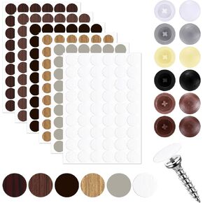 120 Pieces Self Tapping Plastic Screw Cap Covers and 324 Pieces Self Adhesive Screw Hole Stickers, Waterproof Self Adhesive Screw Covers for Wood Screws Wall Cabinets Desk Screws