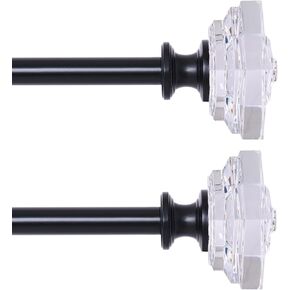 2 Pack Curtain Drapery Rod，Acrylic Square Finials Curtain Rod，3/4" Diameter Single Deorative Curtain Rod, Adjustable Length from 86 to 120 Inches