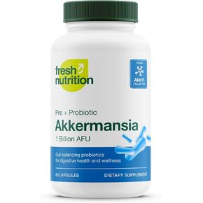 Fresh Nutrition Akkermansia Muciniphila Probiotic 1 Billion AFU for GLP-1 Production - Pre + Probiotic Supplement - 60 Capsules