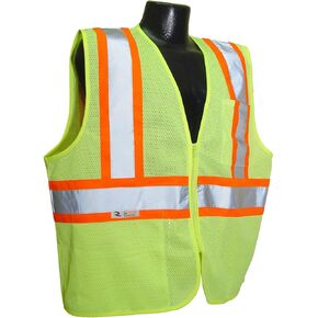 Radians SV22-2ZGM-M Polyester Mesh Economy Class 2 High Visibility Zipper Closure Vest with Two-Tone Trim, Medium, Green