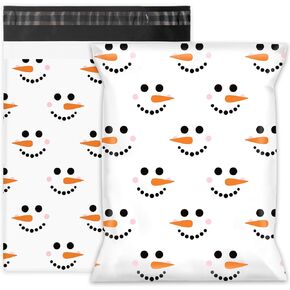 Whaline 100Pcs Winter Poly Mailer 10 x 13 Inch Cute Snowman Face Mailing Bags Christmas Xmas Self-Sealing Plastic Packaging Envelope Bags for Small Business