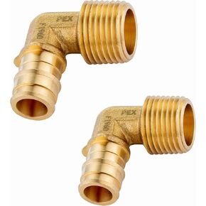 (Pack of 2) EFIELD Pex A Full Flow Expansion Brass Fittings 1/2"x 1/2" Male MNPT Elbow, ASTM F1960