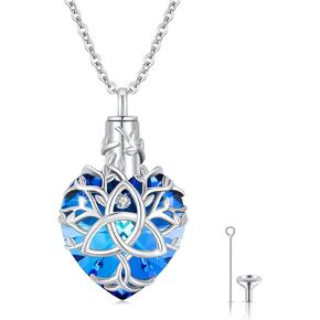 Tree of Life Urn Necklace for Ashes Sterling Silver Celtic Knot Pendant Heart Tree of Life Necklace Irish Memory Celtic Tree of Life Urn Necklace Cremation Jewelry Gifts for Women