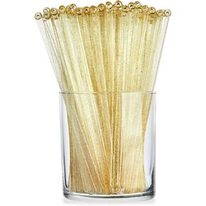 BLUE PANDA 100 Pack Gold Swizzle Sticks for Cocktails, 6.5 Inches Long, Plastic Drink Stirrers for Coffee Bar, Mixed Drinks, Cake Pops