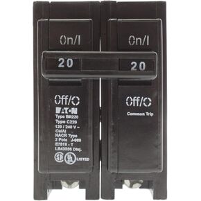 Cutler Hammer Eaton BR220 Plug-On Circuit Breaker, BR, 20-Amp, 2-Pole, 120-Volt (5 Pack)