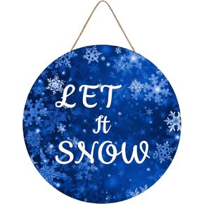 Aowotu Snow Wooden Hanging Sign Winter Door Decoration Wreath welcome Sign Blue White Snowflake Door Wreath with Bow Berries for Home Indoor Outdoor Farmhouse Wall Window Shop Decoration 12×12 inch in Kuwait