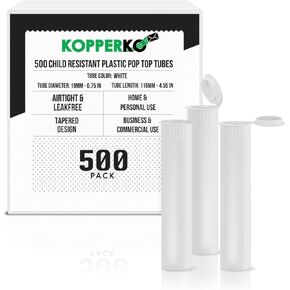 116mm Plastic Pop Top Tube - Child Resistant Pill Storage Containers for Herbs and Spices | UV and Moisture Resistant Medication Container | Airtight & Waterproof Storage (Black, 10 Tubes)
