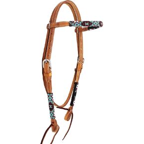 CHALLENGER Horse Show Bridle Western Leather Browband Beaded 79109HB1