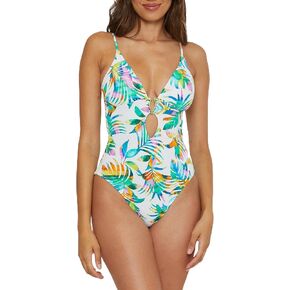 BECCA Women's Standard Isla Verde One Piece Swimsuit, Plunge Neck, Cutout, Bathing Suits