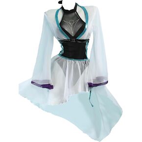 haikyuu Women Cosplay One Piece Swimsuit with Chiffon Wrap Skirt Cover-up Swimwear Halter Mesh Bathing Suit