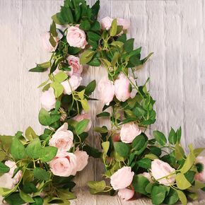 4Pcs(26 Ft) Rose Garlands for Decoration Artificial Rose Vine Flower Garland Silk Rose Hanging Vine for Wedding Party Artificial Plants for Party Valentine's Day Garden Craft Art Garland (pink rose)