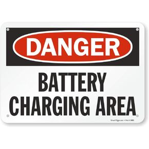 SmartSign-S-0220-PL-10 "Danger - Battery Charging Area" Sign | 7" x 10" Plastic , Black/Red on White