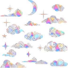 60 PCS Cloudmoon Style Window Clings for Glass Windows, Anti Collision Window Decals for Bird Strikes from Window Collisions,Reusable Rainbow Window Stickers, No Cutting & Glue Required