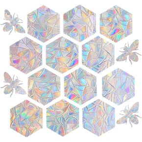 24 Pieces of Dazzling Rainbow Prism electrostatic Glass Stickers Bee Hexagonal 3D Laser Bird Protection Window Decals - Laminate - Window Decals, Non-Sticky Prismatic Vinyl Window Decals.