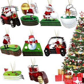 27 Pcs Golf Cart with Wreath Ornament Wooden Christmas Ornament Hanging Golf Ornaments for Christmas Tree Decorative Christmas Ornaments Snowman Golfs with Rope for Christmas Holiday Party