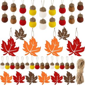 43 Pieces Thanksgiving Fall Felt Ornament Set Including 25 Pieces Acorn Balls Tree Hanging Decor Rustic Farmhouse Decor and 18 Pieces Autumn Maple Leaf Ornament Decoration for Thanksgiving Christmas