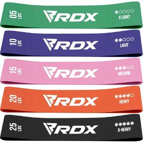 RDX Resistance Bands 5 Level Set, REACH RoHS CPSIA Certified, Skin Friendly Thick Stretch Loop, Yoga Home Gym Fitness Workout Exercise, Glutes Physio Pilates Booty Leg Arms Mobility Training Slimming