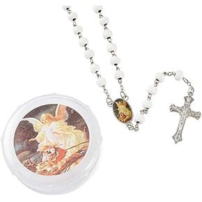 YRP First Communon Baptism White Scented Rosary Favor - 12 Guardian Angel Rosaries with individual Gift Box
