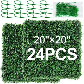 ROCEEI 24 Pcs Grass Wall Panels Boxwood Hedge Wall Panels Artificial Grass Wall Backdrop Greenery Wall with 100 Zip Ties UV Protected Privacy Screen for Indoor Outdoor Wall Decor (20'' x 20'')