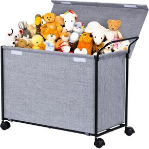 SWTYMIKI Toy Box Toy Storage - 72L Kids Toy Organizer with Wheels Toy Chest Storage Bins with Lids, Toy Boxes for Girls Boys, Stuffed Animals, Clothes, Bedroom, Living Room （Black
