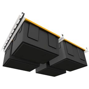 Overhead Bin Storage Rack Organization System - Store 4 Bins on Garage Ceiling/Adjustable to Fit Any Size Tub - Made In USA