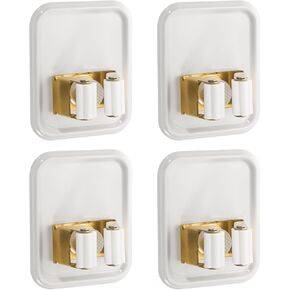 uxcell 4pcs Mop Broom Holder Wall Mount, 304 Stainless Steel Mop Broom Organizer Storage Rack, Self Adhesive Broom Hanger for Bathroom, Laundry Room, White