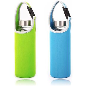 2 Pieces Water Bottle Carrier, LORITARIA Neoprene Sleeve Cup Carrier Pouch with Carrying Handle,Fit for 16oz-21oz Portable Sport Water Bottle - Green, Blue