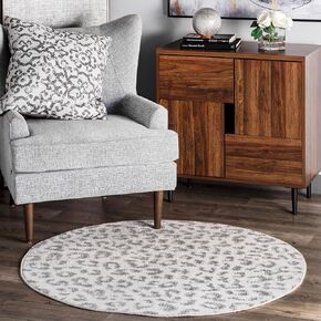 nuLOOM Annette Modern Leopard Print Accent Rug, 4', Grey, Round