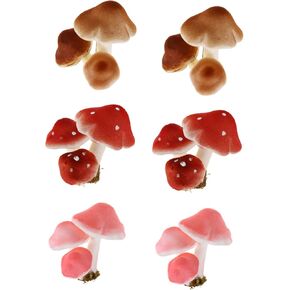 6pcs Simulated Mushroom Fairy Mushrooms Tiny Mushrooms Cake Topper Foam Mushrooms for Wreaths Small Artificial Plant Plants Mini Mushroom Craft Ornament Iron Wire Plant Wall