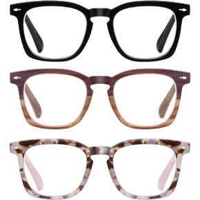 JM 3 Pack Reading Glasses for Women Men Blue Light Blocking, Oprah Square Computer Readers Spring Hinge
