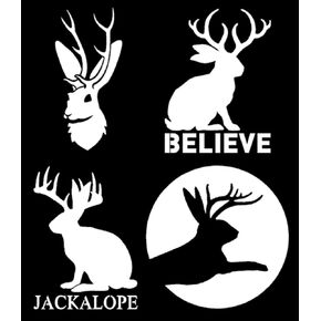 Jackalope Decal 4 Pack: Assorted Jackalope Decals (White, Small ~3.5")