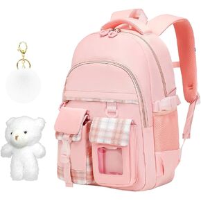 Cute Blue Backpack with Cartoon Doll and Plush Pendant, Aesthetic Kawaii Backpacks for Girls, Fashion BookBag for School
