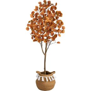 Nearly Natural 5ft. Artificial Autumn Eucalyptus Tree with Handmade Jute & Cotton Basket with Tassels