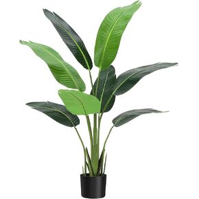 Bird of Paradise Artificial Plant,4FT Faux Tropical Palm Potted Tree Fake Artificial Bird of Paradise Plant for Indoor House Home Office Housewarming