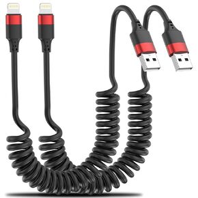Coiled Lightning Cable for Car, 2 Pack iPhone CarPlay Cable Fast Charging, Coiled USB to Lightning Cord Compatible with iPhone 14 13 12 11 Pro Max Mini XR XS 8 7 Plus SE iPad iPod