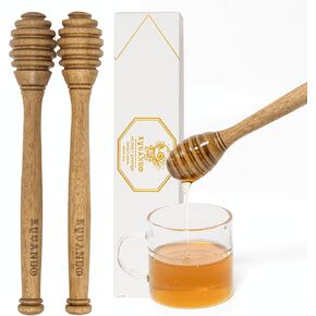 Brazilian Cherry Wood Honey Dipper - Durable & Warp-Resistant, Preserves Honey Purity, 2pcs, 6.3 Inch