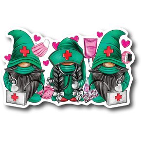 Nurse Gnome Vinyl Decal Bumper Sticker Stethoscope Accessories Medical Decals Doctor Scrub Phlebotomist EMS Healthcare Sticker Inspirational Dispatcher CS1574-2PK