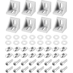 uxcell 8Set Inside Corner Bracket Gusset Kits, 42x42x41mm 4545 Angle Connector for European 4545/5050 Series Aluminum Profile (Silver/ 16 x T-Slot Nuts & Hex Socket Bolts & Washers)