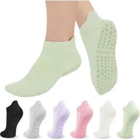 6 Pairs Pilates Socks for Women, Non Slip Yoga Socks with Grips for Barre Ballet Athletic Workout Barefoot Hospital