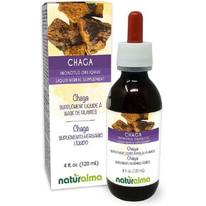Naturalma Chaga (Inonotus obliquus) fungus or mushroom Alcohol-free Tincture - 4 fl oz Liquid extract in drops - Herbal supplement - Vegan