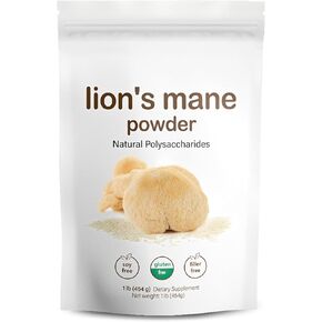 Lion's Mane Powder, Lions Mane Mushroom Extract, Brain Health Support Supplement, Mushroom Supplement for Mental Clarity, Cognition and Immunity, 1 Pound (16 oz)