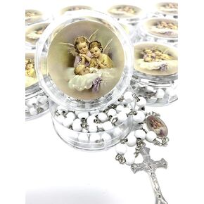 YRP 12 Pcs Baptism White Scented Rosaries with Individual Gift Box - Christening Favor