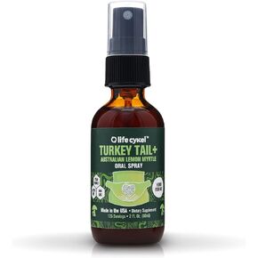 LIFE CYKEL Turkey Tail Mushroom Supplement Oral Spray with Lemon Myrtle - 100% Organic Turkey Tail Mushrooms- Immune Support Supplement, Immune Defense, Antioxidants, Vitamin C, Made in The US, 1 oz