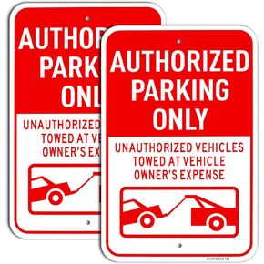 2 Pack "Authorized Parking Only - Violators Subject To Towing" Metal Sign, 18x12 inches Rust Free Heavy Aluminum Reflective Sign, UV Protected, Rust-Free, Fade Resistant,Weatherproof, Easy to Mount