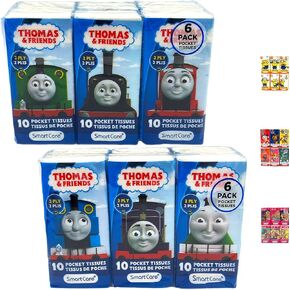 SmartCare Thomas & Friends Facial Pocket Tissue in Portable Travel Pocket Bag Value Set, Pack of 12 - for Kids Girls Boys Teens Women Mens