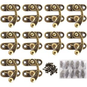 10 Pieces Antique Vintage Lock Latch Hook Hasp Horn Lock with 40 Screws Jewelry Box Hardware Thickened Horn Lock Clasp Arm Latch Size 27 x 25 x 8mm (Bronze/Right Latch Hook Hasp)