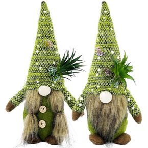 Artificial Succulents Plant Gnomes Decor, Spring Plush Garden Gnome Decorations for Home Green Spring Plant Decorations Indoor Outdoor